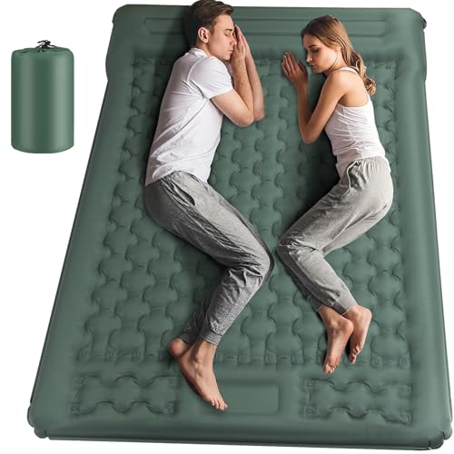 Jaztral Isomatte selbstaufblasend 2 Personen 2025 Neu,12 cm verdickte Luftmatratze Camping mit interner Luftsäulenstütze,16 cm Kopfkissen,Fußpumpe,reißfest,kompakt tragbar für Outdoor,Wandern,Strand