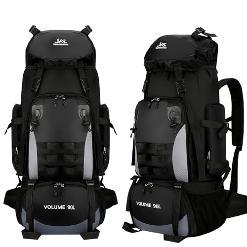 Snorthy 90L Wanderrucksack, leichter wasserfester Rucksack für Männer Frauen faltbar atmungsaktiv Camping Rucksack Daypack Reisetasche zum Klettern Angeln Bergsteigen Touring Radfahren