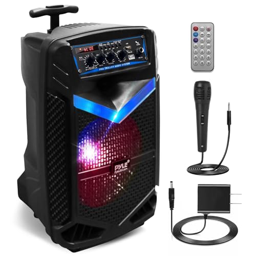 Pyle PA Bluetooth Lautsprecher - Karaoke Maschine mit Karaoke Mikrofon, 400W, Musikbox Bluetooth Box, Partybox, Rechargeable, 8” Subwoofer, 1” Tweeter, Aufnahmefunktion, Partybeleuchtung, USB/SD-Radio