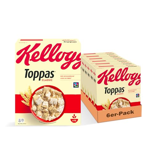 Kellogg's Toppas (6 x 500 g) – knusprige Vollkorn-Cerealien – reich an Ballaststoffen – natürlicher Genuss ohne künstliche Farb- und Aromastoffe