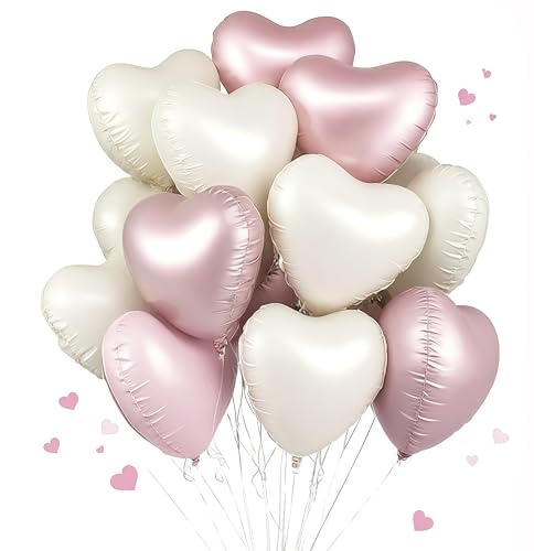 UDRKFOPK Herz Folienballon 12 Stück,18 Zoll Herz Helium Luftballons Beige Rosa,Beige Herzballons Hochzeit, Heliumballon Herzen,Herzluftballons für Geburtstag Valentinstag Verlobung Muttertag
