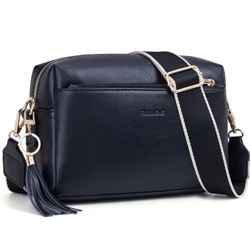 Roulens Damen Handy Umhängetasche,Veganem Leder Crossbody Schultertasche,Breiter Riemen Abendtasche mit drei Reißverschlussfächern Handtaschemit mit Kartenschlitz Verstellbar Abnehmbar Schultergurt