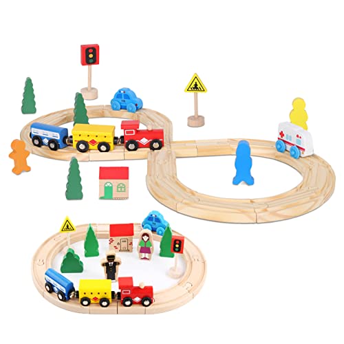 Holzeisenbahn-Spielzeuge für Kleinkinder, 33-teilige Magneteisenbahn mit Holzschienen, Passt für Thomas, Brio, Holzschienen-Set, Eisenbahnspielzeug, Geschenke für 3 4 5 6 jährige Mädchen & Jungen