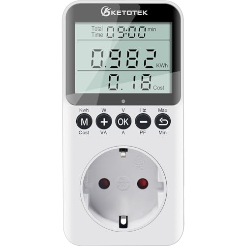 KETOTEK Stromzähler für Steckdose, Energiekostenmessgerät Strommessgerät mit LCD Bildschirm, Stromverbrauchsmesser, Stromzähler für Zuhause, Überlastsicherung 3680W