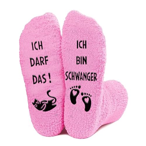 ENLACE Geschenke für Schwangere, Schwanger Socken, Rutschfest Lustige Socken mit ICH DARF DAS ! ICH BIN SCHWANGER, Schwangerschaft Geschenk für Werdende Mütter, Schwangere Frauen Freundin, Rosa