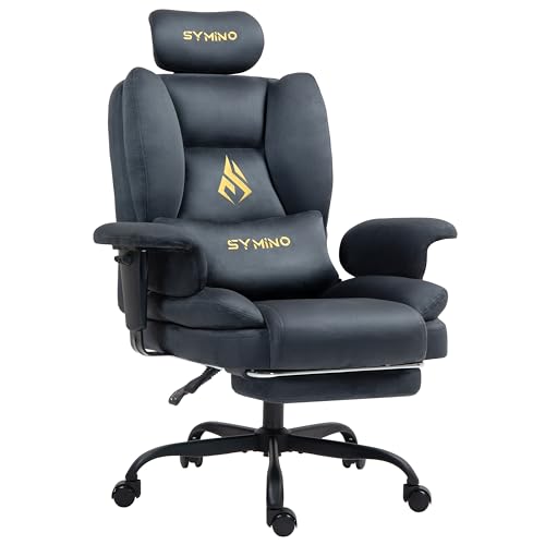 Symino Gaming Stuhl Chefsessel Bürostuhl Ergonomisch, Wildlederimitat Schreibtischstuhl mit Fußstütze Höhenverstellbarer Office Chair Computerstuhl 130kg, Grau