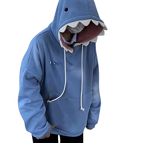 YEBIRAL Damen Kawaii Shark Hoodie Oversized Sweatshirt Kapuzenpullover Herbst Winter Warme Langarm Pullover Teenager Mädchen Sport Streetwear Locker Casual Pulli mit Kapuze Oberteile