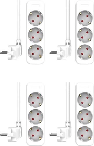 4-er Set ELRO ES103 3-Fach Steckdosenleiste mit 1,5m Kabel – Kindersicherung – Schukostecker – max. 3680 W – TÜV-geprüft - Weiß