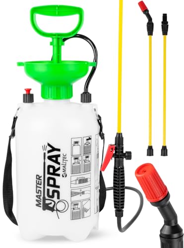 MalTec Drucksprüher mit Verstellbarer Düse 5L Gartenspritze und Sprühgerät Pflanzenspritze 3,2 bar Tragegurt für den Pflanzenschutz Grun