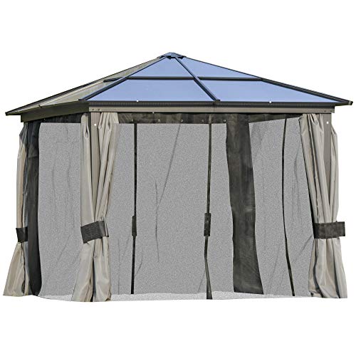 Outsunny Luxus Pavillon Gartenpavillon Gartenzelt Alu Partyzelt mit lichtdurchlässigem PC Dach 295 x 295 x 265 cm Grau