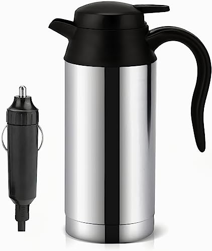 Auto Wasserkocher Edelstahl, 750ml 12V Tragbarer Edelstahl Elektroauto Wasserkocher, Auto Kaffeebecher mit Zigarettenanzünder Ladegerät Wasserkocher Topf beheiztes Wasser Tasse-100 ° C