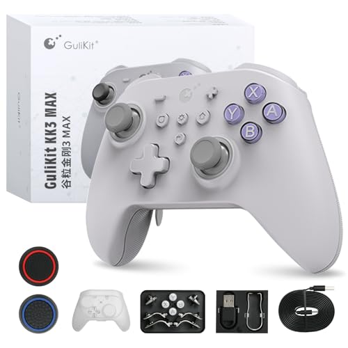 GuliKit KK3 MAX Bluetooth Controller mit RGB-Licht, Magnetschwebe Vibrationsmotor, Hall Joysticks und Trigger, 1000Hz Frequenzgang, 4 Rückseite Tasten für PC/Switch/Steam/Android/iOS/MacOS