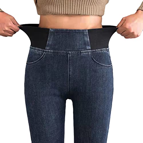 Onsoyours Damen Skinny Jeans High Waist Deinm Jeggings Knopfleiste Stretch Hose mit Taschen Pants Legging A Dunkelblau M