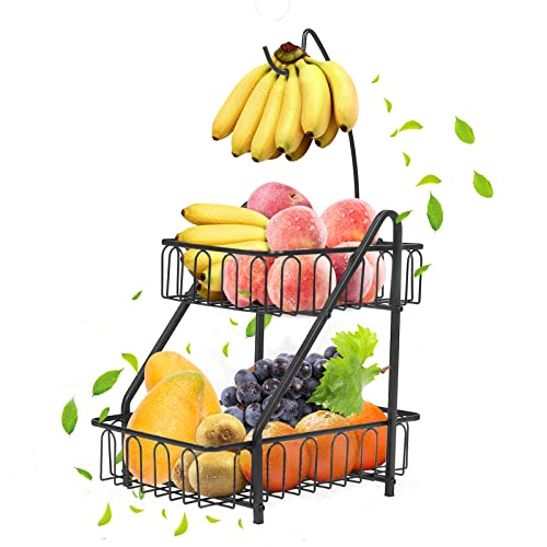 Bomclap 2 Stöckig Obstkorb Obstkörbe mit Bananenhalter (Schwarz)