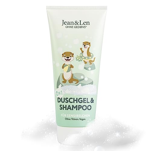 Jean & Len 2in1 Duschgel & Shampoo für Sensibelchen, besonders sanfte Reinigung für Kinderhaut & -haar, kein Brennen in den Augen, pH-hautideal, Duschgel Kinder, ohne Parabene, vegan, 200 ml