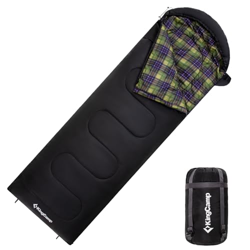 KingCamp Schlafsack, vielseitig einsetzbar, komplett entfaltbar Schlafsack Outdoor mit Baumwoll-Touch-Print-Innenfutter, leicht tragbar wasserabweisend, für Outdoor Camping, (Schwarz L Zip, 220×75cm)