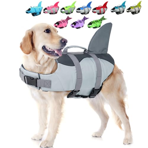 EMUST Hundeschwimmweste Hai, Ripstop-Hundeschutzweste mit Rettungsgriff für kleine, mittelgroße und große Hunde, Sicherheits-Schwimmanzug für Schwimmbad, Strand, Bootfahren, X-Small