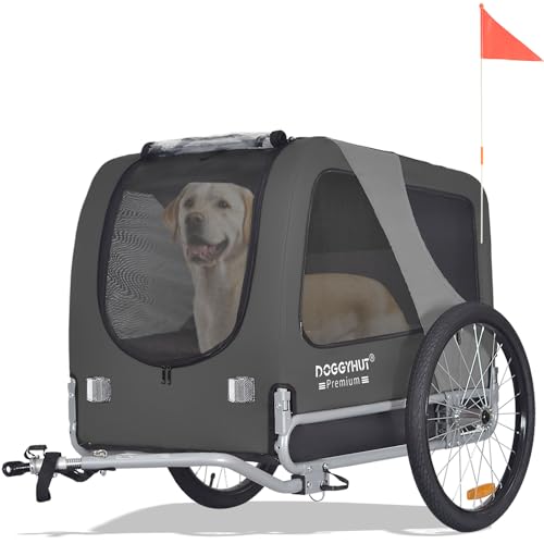 DOGGYHUT® Premium Large Hundefahrradanhänger bis 35 kg Hundeanhänger Fahrradanhänger für Hunde mittelgroße und große Hunde 80102 (GRAU)