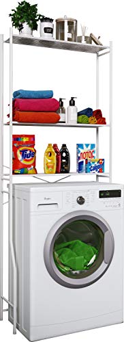 VCM Metall Überbauregal für Waschmaschinen | Platzsparendes Waschmaschinenregal | Maße: H. 160 x B. 68 x T.25 cm – Tubas M Weiß