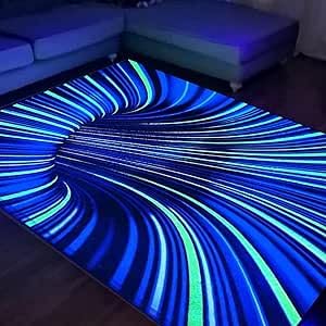 HOLAVIDA Schwarzlicht-3D-Vortex-Illusionsteppich, großes Neonloch, UV-reaktiver, visueller optischer Bereich, rutschfest, fluoreszierend, leuchtend, Spielmatte, Teppich, leuchtet im Dunkeln,