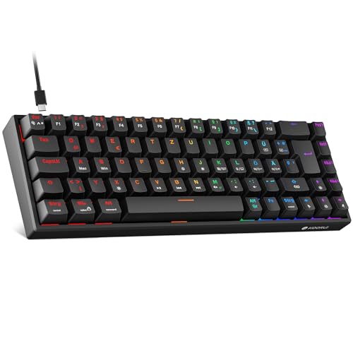 KOORUI Mechanisch Tastatur, 60% Gaming Tastatur mit 12 Tasten Multifunktionstaste USB Kabel Volles Tasten-Rollover Deutsches Layout QWERTZ für Windows MacOS Linux-Blauer Schalter, Schwarz