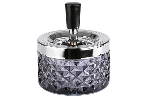 APS 568 Drehaschenbecher 'PUSH', Ø 9,5 cm, Höhe 11 cm, mit Bajonettverschluss, Glas, Metall verchromt, dark grey, glänzend