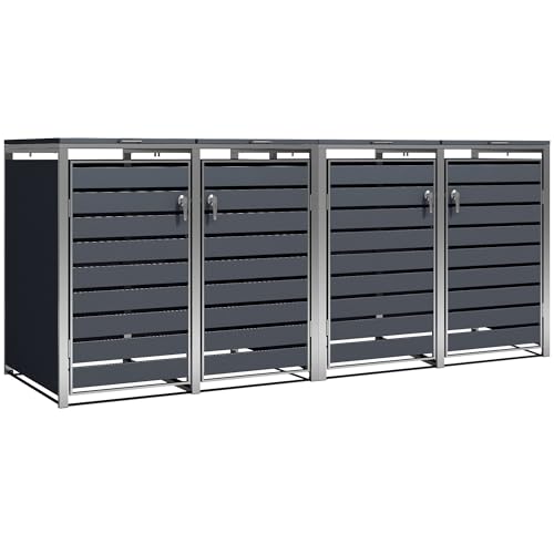 Zelsius Edelstahl Mülltonnenbox 4 Tonnen | 120-240 Liter | Anthrazit RAL 7016 | inkl. Erweiterungsmöglichkeit | Aufbewahrungsbox für Mülltonnen, Mülltonnenbox 4er, Garten Müllhaus