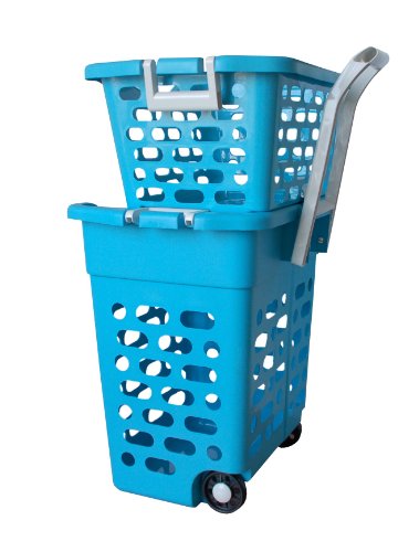 plasteo® Wäschekorb Wäschesammler Wäschesortierer | Fahrbar mit 2 Körbe und Griffen | Wäsche Trennen | Robust und Stabil | 50 Liter + 20 Liter | Luftdurchlässig | Blau