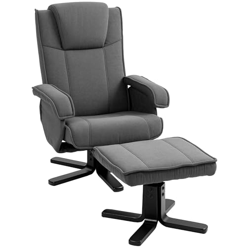 HOMCOM Relaxsessel mit Hocker, 360°drehbarer Fernsehsessel mit Verstellbar Rückenlehne, Liegefunktion, Wippfunktion, TV-Sessel mit Samtoptik, Kopfstütze für Wohnzimmer, Dunkelgrau