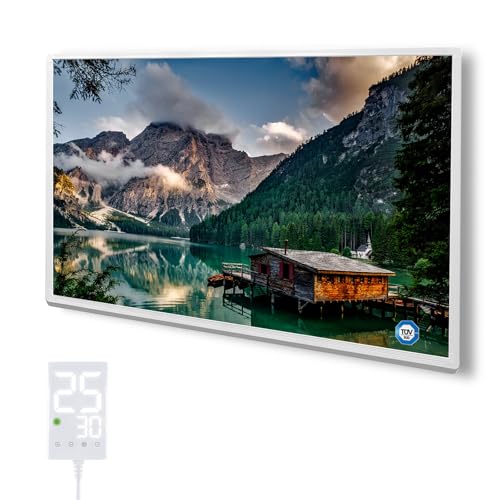 Hocosyme Infrarotheizung Bild 1000 Watt, Infrarotheizung Wandmontage mit Thermostat, Wochentimer - Elektroheizung mit Überhitzungsschutz - TÜV - Lake.