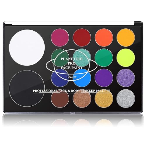 UCANBE Kinderschminke 18 Farben - Wasser aktiviert Gesichtsfarbe Sicher und Ungiftig - Körperfarben für Theaterschminke, Karnevalsschminke, Halloween, Party Make up