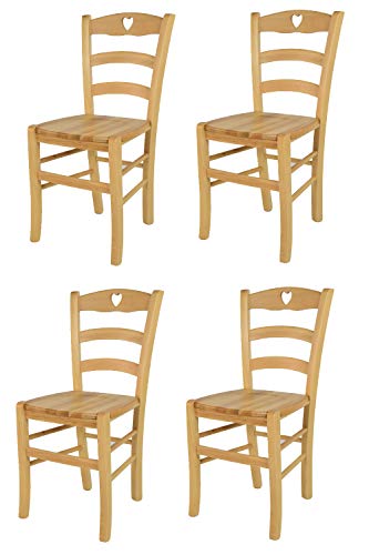 t m c s Tommychairs - 4er Set Stühle Cuore für Küche und Esszimmer, Robuste Struktur aus Buchenholz in der Farbe Naturfarben lackiert und Sitzfläche aus Holz