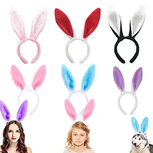 6 Stück Hasenohren Haarreif, Bunny Ears Ostern Haarreif Bunny Kostüm, Plüsch Kaninchen Ohren Stirnband für Maskerade, Party, Geburtstagsfeier, Tägliche Verkleidung, Fotografie, Cosplay