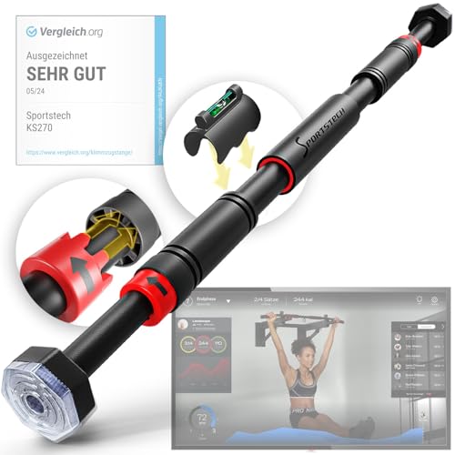 Klimmzugstange mit innovativer Gear-Lock Funktion | sicher & schnell ohne Schrauben im Türrahmen ansetzen | Indoor Pull Up Bar individuell anpassbar bis 90 cm | SPORTSTECH KS260 / KS270 inkl. eBook