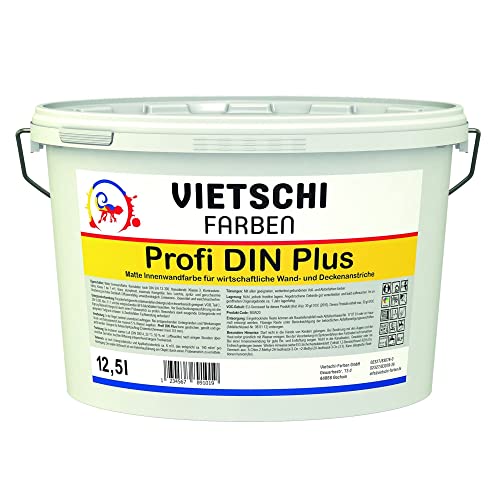 Vietschi Profi DIN Plus 12,5L weiß - doppeldeckende Innendispersion - Deckkraft Klasse 1 - Wandfarbe Weiß - Wand- und Deckenfarbe - ergiebig bis zu 90m2 Wandfläche - Wandfarbe weiß hohe Deckkraft