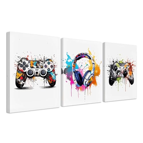 BONJUME Gaming Poster mit Rahmen, 3 Stück Jugendzimmer Bilder Gaming Bilder Mit Poster Rahmen Wandbilder Set Wohnzimmer Schlafzimmer Spielzimmer Kinderzimmer Geschenk Kunstdrucke Dekor - 30×40cm