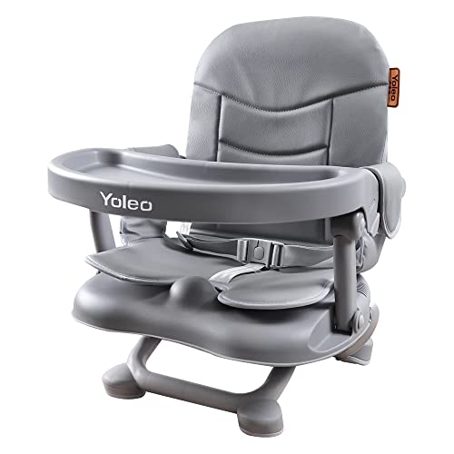 YOLEO Sitzerhöhung Stuhl Kind, Tragbarer Hochstuhl für Baby, nur 2 kg, Booster Sitz mit Sicherheitsgurt und Abnehmbarem Tablett und PU Kissen, Geeignet für Kinder von 6 bis 36 Monaten