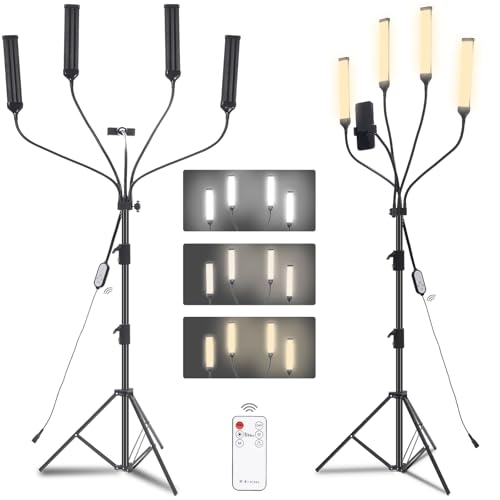 AiknowFoto Vier-Arm-LED-Fotografie Licht, Kosmetiklampe Studiobeleuchtung mit Stativ & Handy-Halter für Make-up, Wimpern, Augenbrauen, Tattoo, Maniküre, Stream, Produktfotografie