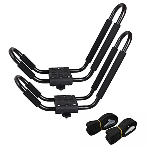 lesolar Kajak Dachträger 2 Stück Heavy Duty Kajak Rack mit 4-Pcs Ratsche Tie J-Bar Träger Halter für Kanu, SUV, Autos, LKW, Auto Top Mount Racks für Reise