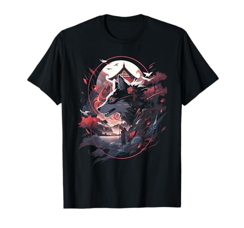 Japanisch Wolf Wölfe Mythologie Natur Anime Otaku T-Shirt