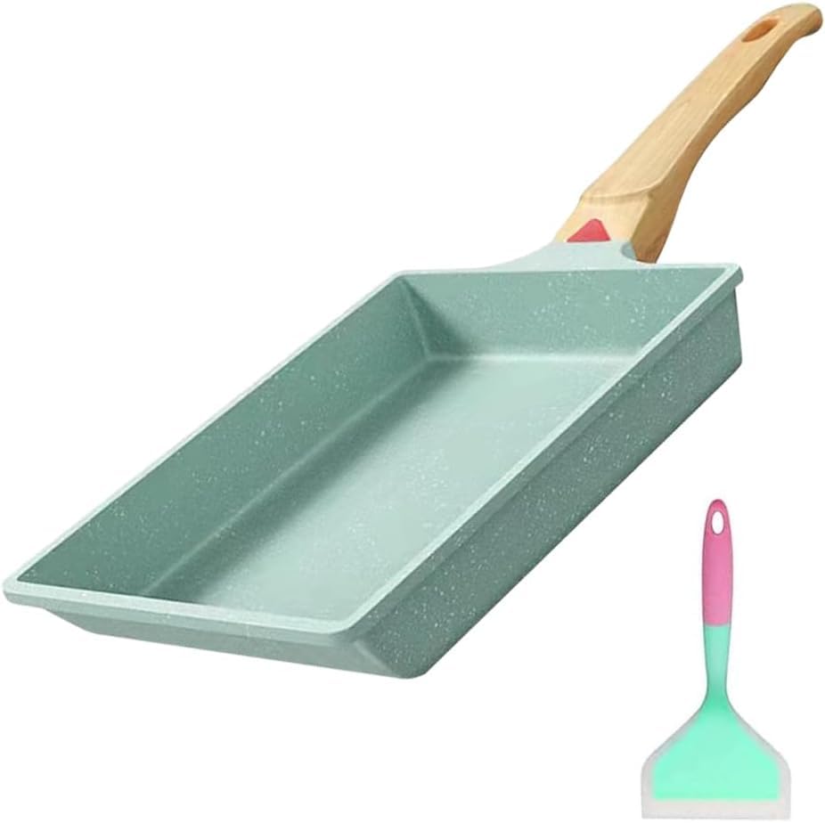 Yuragim Tamagoyaki Pfanne, Rechteckige Japanische Pfanne, Antihaft Omlettenpfanne Japanisch mit Abnehmbarer Griff, Tamagoyaki Pfanne Induktion Bratpfanne für Eiern, Speck, Home Küche, 19x16 cm-Grün