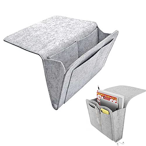 GangGangBAO Bett Organizer, Filz Betttasche Hochbett Hängetasche Aufbewahrungstasche Bett Tasche Sofa Bedside Storage Organizer für Buch Zeitschriften Handy Fernbedienung (gray)