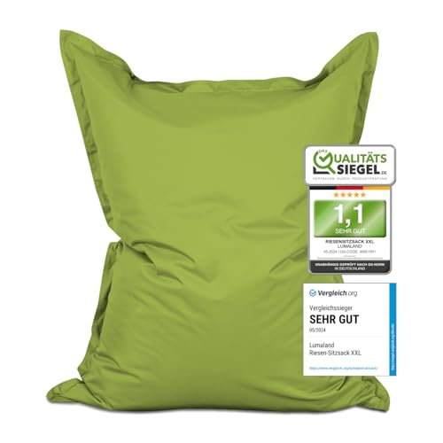 Lumaland Riesen-Sitzsack XXL 140x180 cm | Wasserfestes Indoor & Outdoor Liegekissen mit über 3 Mio. anpassungsfähigen EPS-Perlen | Bean Bag mit waschbarem Bezug [Grün]