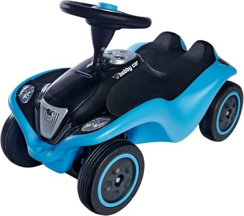 BIG-Bobby-Car NEXT - Deluxe Variante, Kinderfahrzeug mit LED-Front Scheinwerfer, Flüsterreifen und weichem Sitz, belastbar bis zu 50 kg, Rutschfahrzeug für Kinder ab 1 Jahr, Blau