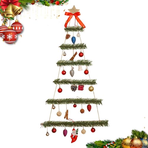 Supatmul Holzleiter Weihnachtsbaum, Wand Deko Holzleiter Tannenbaum, LED Tannenbaum zum Hängen mit Stern, Deko-Holzleiter in Weihnachtsbaum-Form, Hölzerne Hängende Weihnachtsbaum