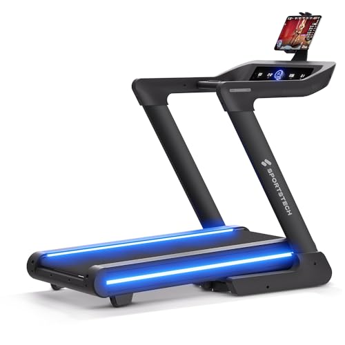 Sportstech Profi Laufband für Zuhause bis 20 km/h mit APP | große Lauffläche mit 17% Incline bis 150 kg | LED & 360° Tabletholder für Full Body Workout | sTread Lite Fitness Treadmill klappbar