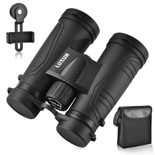 LUXUN 10x42 Fernglas für Erwachsene, HD Ferngläser für Jagd,Vogelbeobachtung und Wandern Safari, FMC-Linse Feldstecher mit Handy Adapter