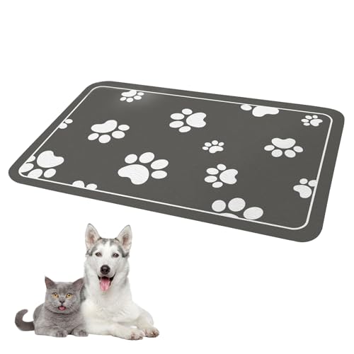Haustier Futternapf Unterlage 30x50cm Kieselgur Saugfähige Hundematte rutschfeste Hundefuttermatte Langlebige Langsame Fresser Matte für Futter und Wassernäpfe Dunkelgrau