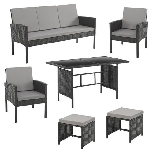 SVITA Denver Polyrattan Gartenmöbel Set Essgruppe Lounge Esstisch Schwarz
