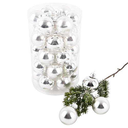Dadeldo Living & Lifestyle Weihnachtskugel Premium 30er Set Glas 4cm Xmas Baumschmuck (Silber)